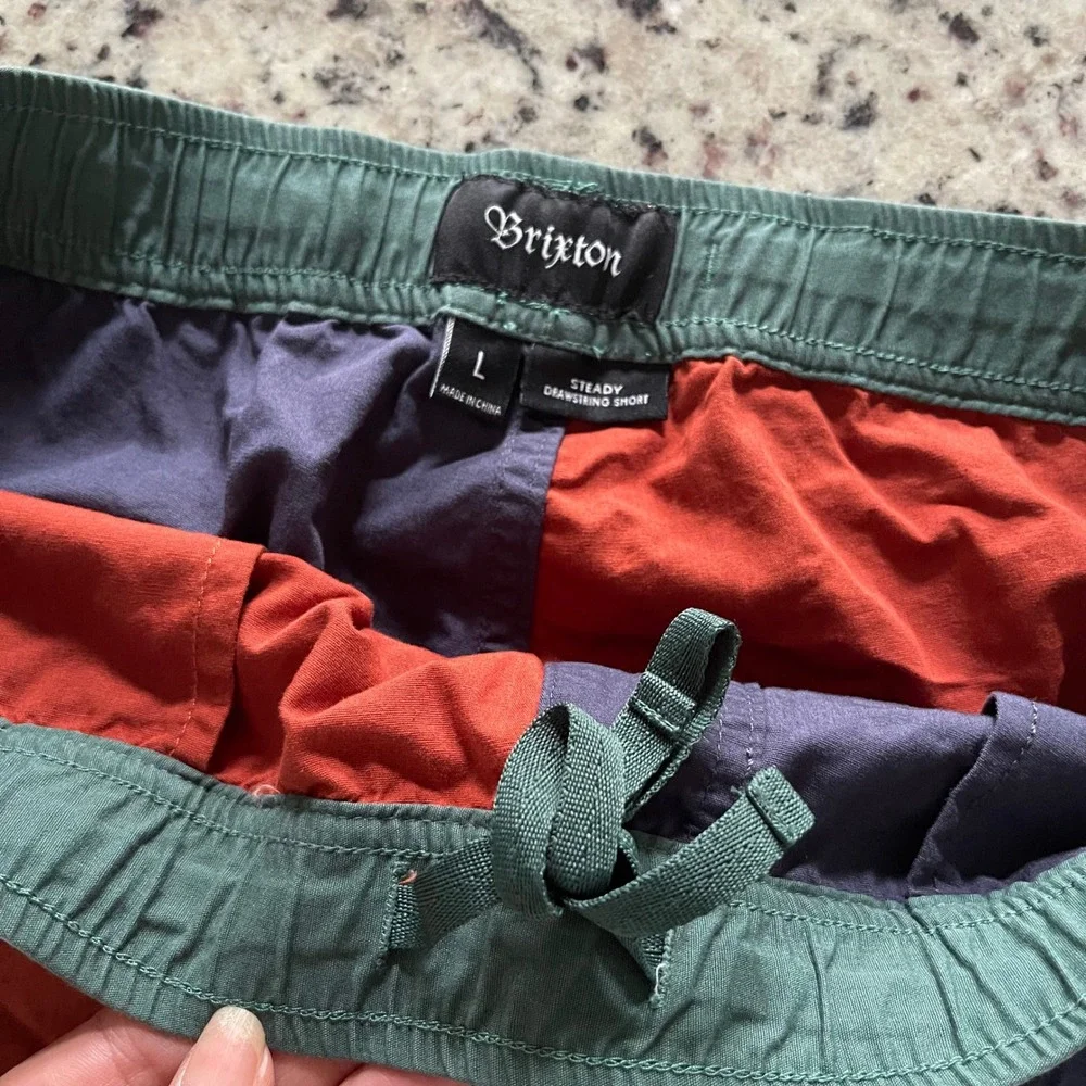 Brixton Steady Drawstring Short Mens L Colorblock Navy Orange Green Skate Canvas
